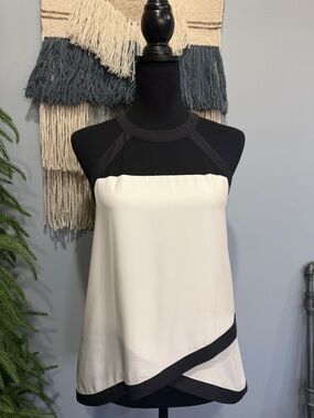 New W Tags! Parker Black & Cream Silk Halter Neck Colorblock Top Size Small